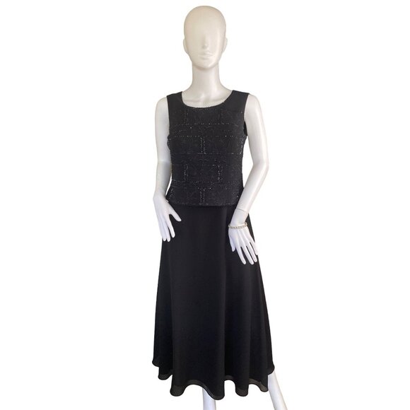Vintage 80's R&M Richards Karen Kwong Women's Black Beaded Gown Petite 6 - Picture 1 of 8